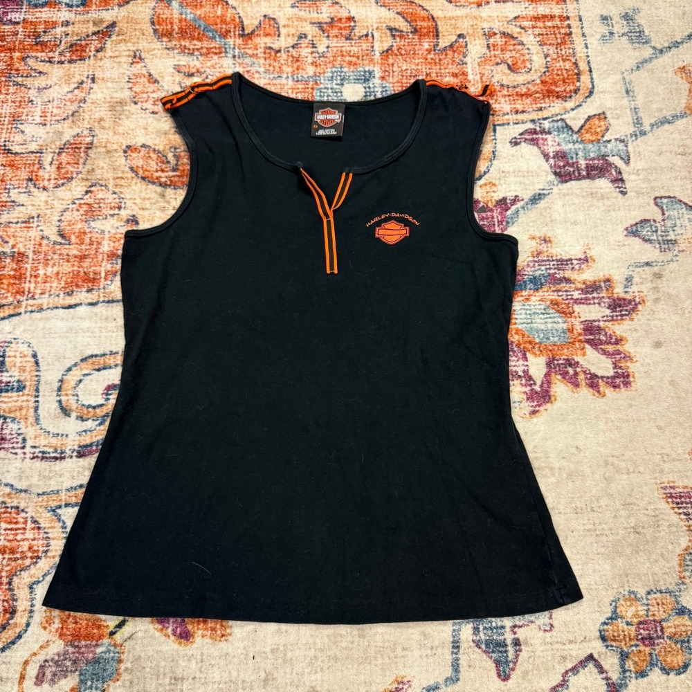 Harley Davidson‎ Women's Black Sleeveless Tank Top Orange Trim Size 2X